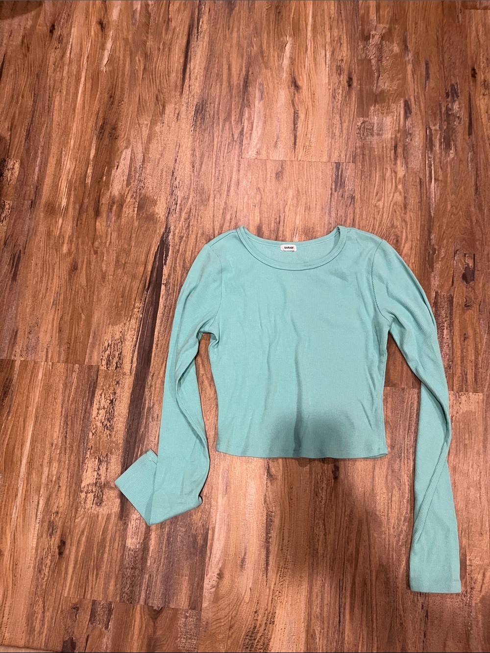 Garage Mint Green Ribbed Long-Sleeve Cropped Top
